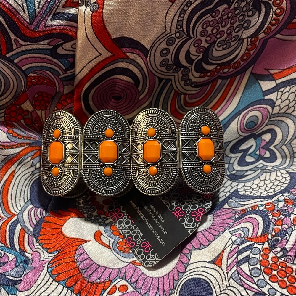 Orange and Silver Geometric Bracelet